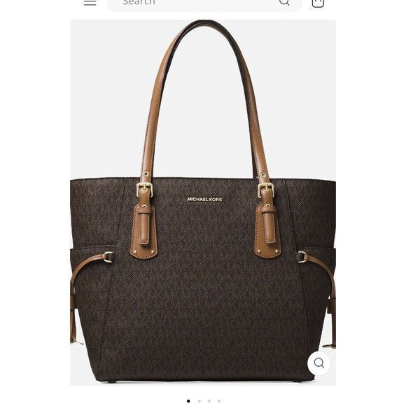 MICHAEL KORS VOYAGER EAST WEST LOGO SIGNATURE TOTE BAG Brown - Picture 1 of 9